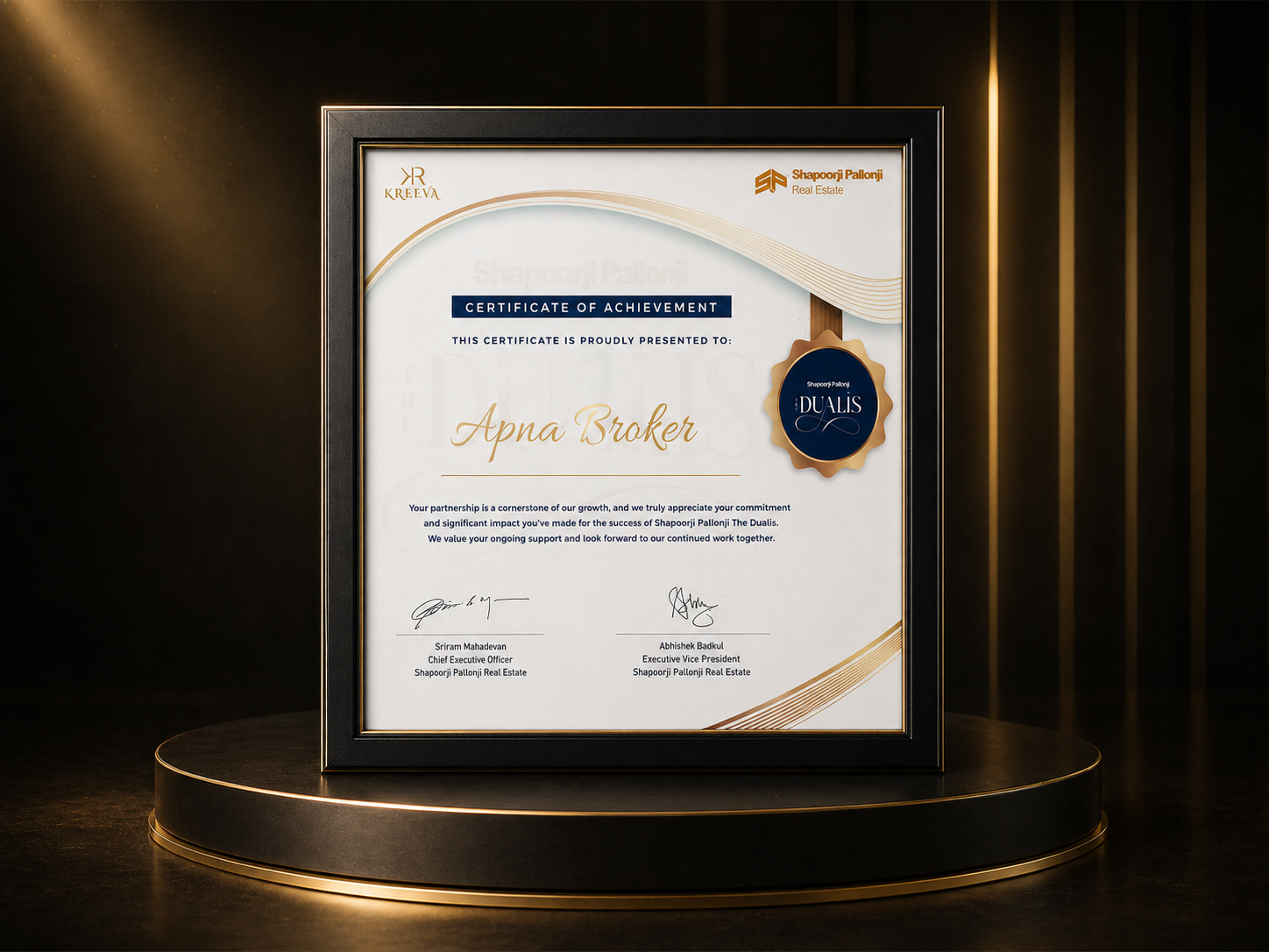 Shapoorji Pallonji Certificate of Achievement