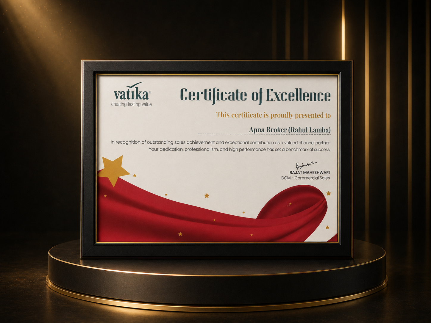 Vatika Certificate of Excellence