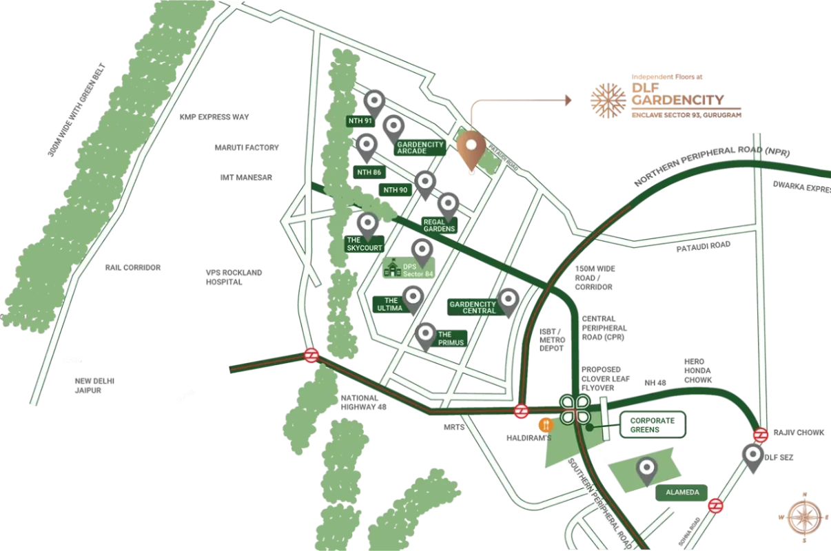 DLF SCO Plots Sector 93 Gurgaon Location Map